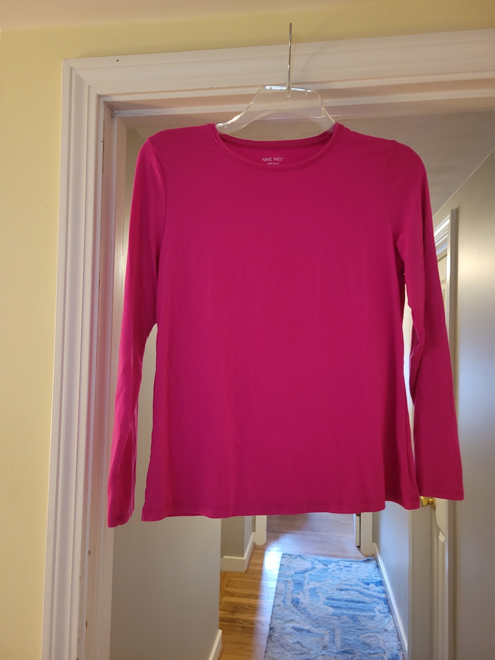Nine West Long Sleeve Crewneck Top - Bright Fuchsia